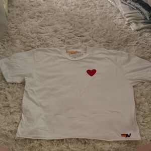 Aviator Nation Women’s White Shirt with Red Heart